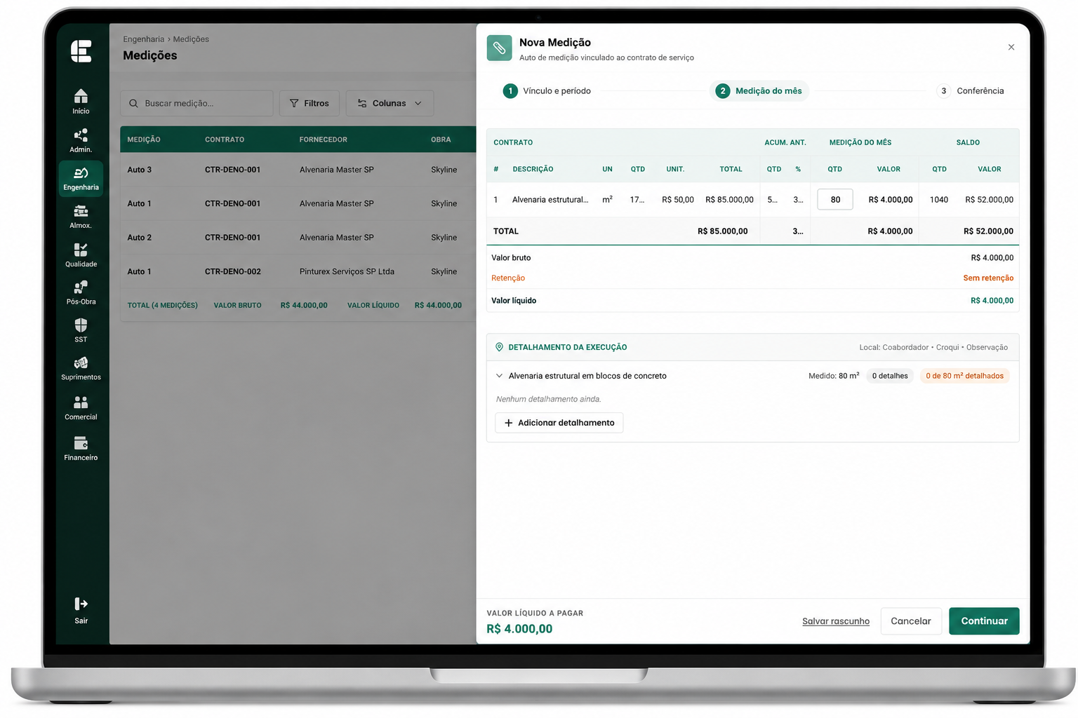 Tela do submódulo Contas a Pagar e Receber da Efficon