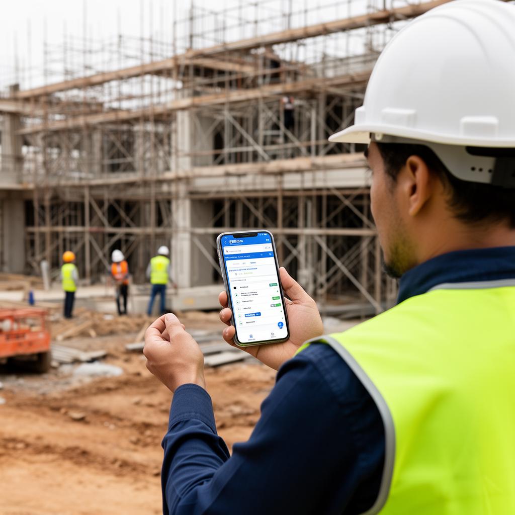 Profissional usando a Efficon no canteiro de obras