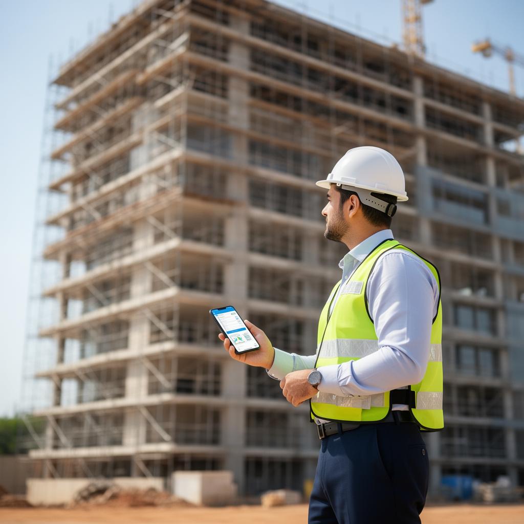 Executivo de incorporadora acompanhando obra com a Efficon